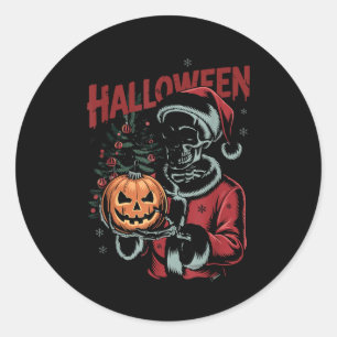 I Prefer Halloween Christmas Creepy Cute Skeleton  Classic Round Sticker