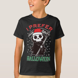 I Prefer Halloween Christmas Cute Grim Reaper Sant T-Shirt