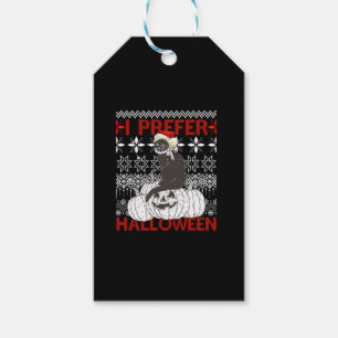 I Prefer Halloween Funny Christmas black Cat Sweat Gift Tags