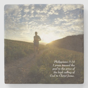I Press Towards the Goal Philippians 3:14 Scriptur Stone Coaster