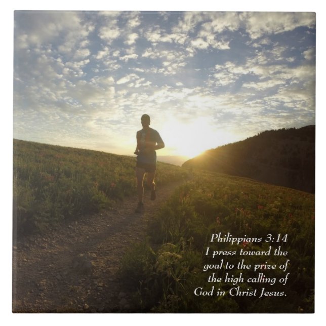 I Press Towards the Goal Philippians 3:14 Scriptur Tile (Front)