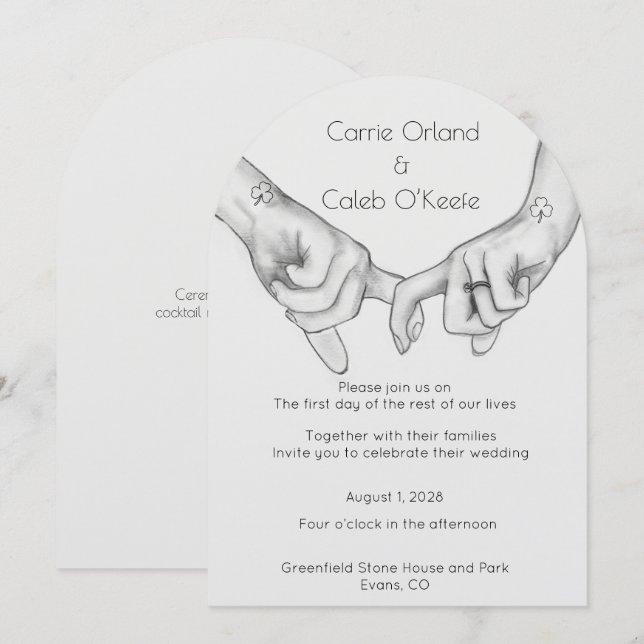 I Promise Holding Hands Drawing Wedding Invitation (Front/Back)
