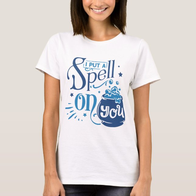 I Put a Spell on You Cauldron Blue Halloween T-Shirt (Front)