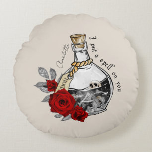 I Put A Spell On You – Love Potion with Skulls Round Cushion