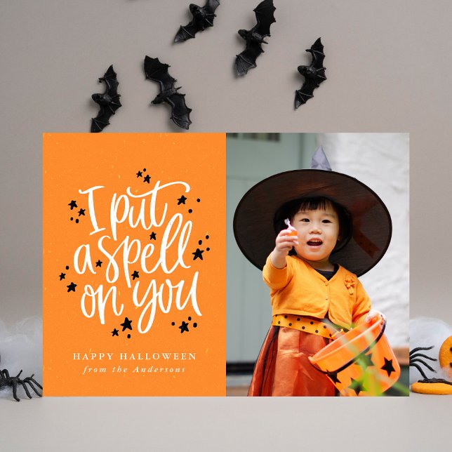 I Put A Spell On You Orange Halloween Photo Card (Creator Uploaded)