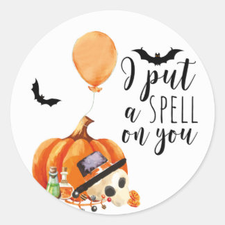 I Put a Spell on You Watercolor Pumpkin Classic Round Sticker