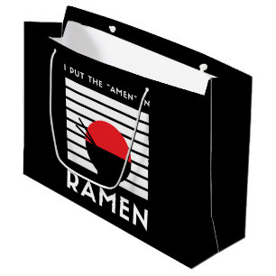 I Put The "Amen" in Ramen Black And White Funny Large Gift Bag