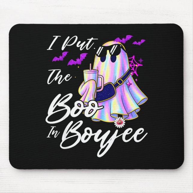 I Put The Boo In Boujee Funny Leopard Boujie Ghost Mouse Pad (Front)