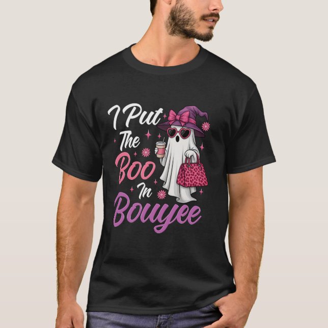 I Put The Boo in Boujee Ghost Funny Pink Leopard H T-Shirt (Front)