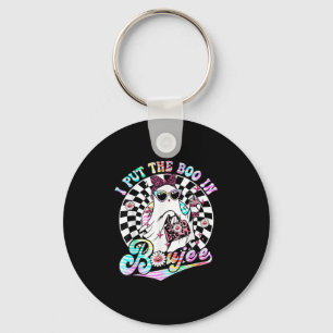 I Put The Boo In Boujee Ghost Retro Zebra Leopard  Key Ring