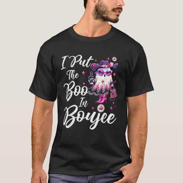 I Put The Boo in Boujee Lace Ghost Funny Leopard H T-Shirt (Front)