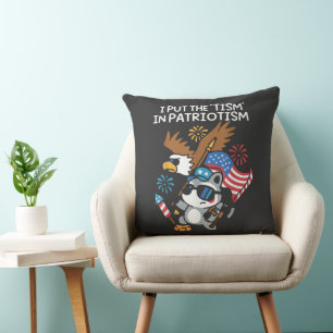 I Put The Tism in Patriotism Athletic Eagle Cushion