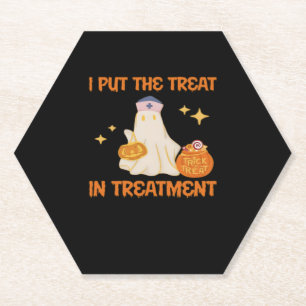 I Put Treat In Treatment Retro Funny Nurse Doctor  Paper Coaster
