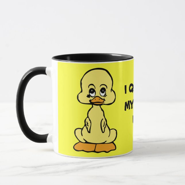 I QUACK MYSELF UP! yellow duck ringer ceramic mug (Left)
