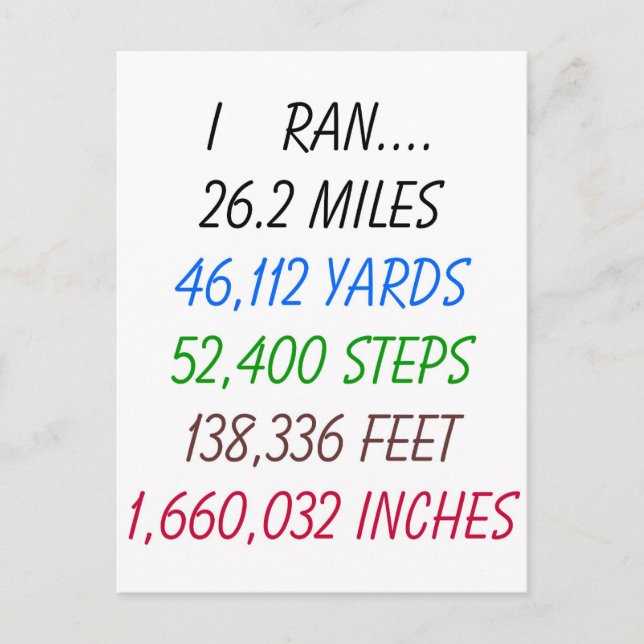 I Ran 26.2 miles Postcard (Front)