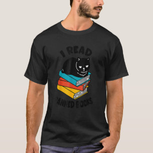 I Read Banned Books  Black Cat Reader Bookworm Wom T-Shirt