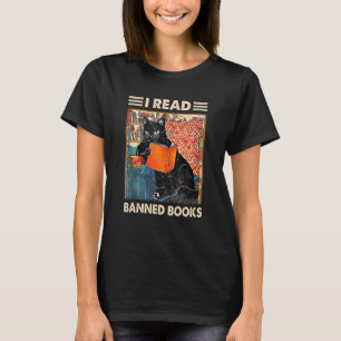 I Read Banned Books  Black Cat Reader Bookworm Wom T-Shirt
