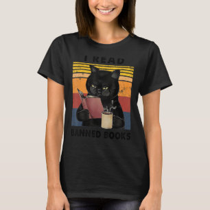 I Read Banned Books Bookworms Vintage Black Cat Re T-Shirt