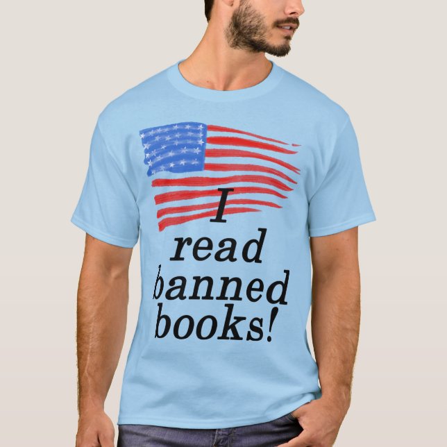 I read banned books & distressed US Flag T-Shirt (Front)