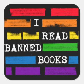 I Read Banned Books Rainbow Redacted Square Sticker