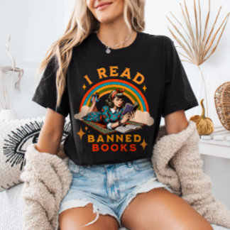 I Read Banned Books Reading Rainbow Retro Girl  Tri-Blend Shirt