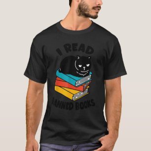I Read Banned Books Tee Black Cat Reader Bookworm