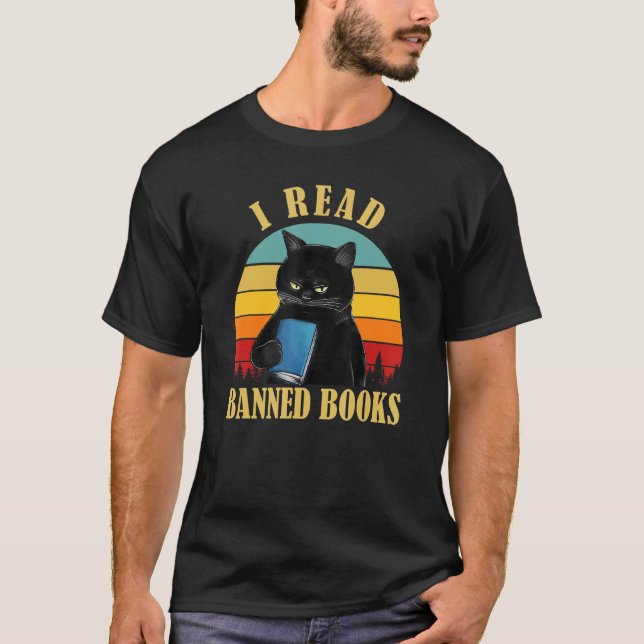 I Read Banned Books Tshirt Black Cat Reader Bookwo (Front)