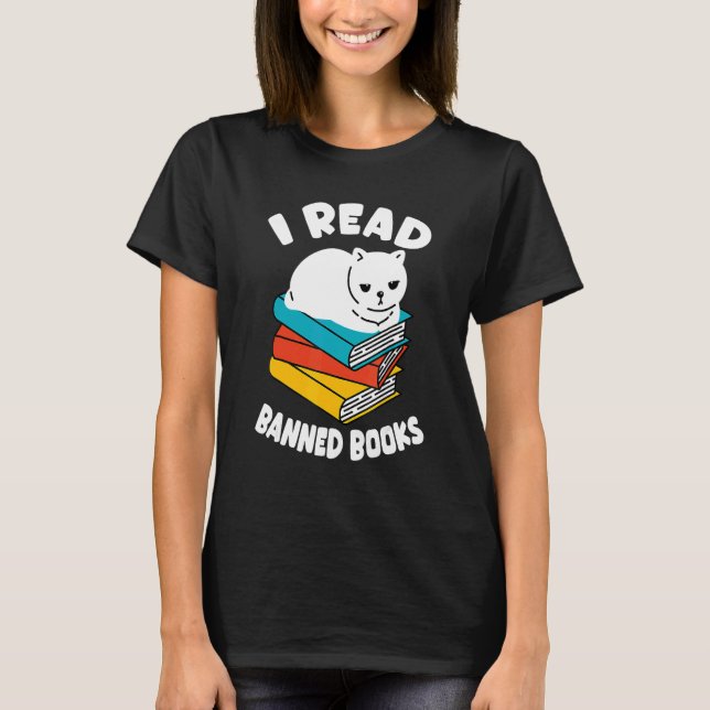 I Read Banned Books Tshirt Black Cat Reader Bookwo (Front)