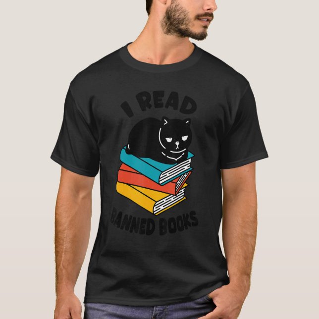 I Read Banned Books Tshirt Black Cat Reader Bookwo (Front)