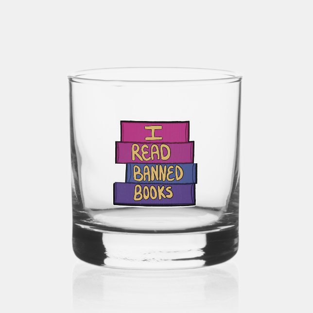I read banned books whiskey glass (Front)