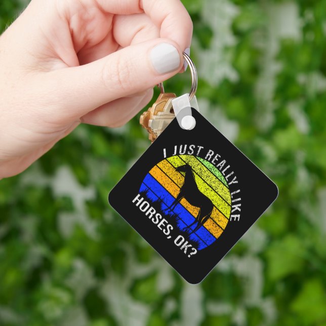 I Really Like Horses in Blue and Yellow  Key Ring (Hand)