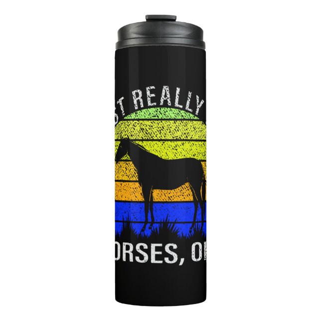 I Really Like Horses in Blue and Yellow Sunset   Thermal Tumbler (Front)