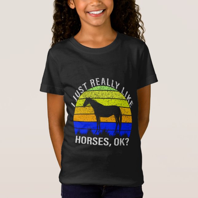 I Really Like Horses in Blue and Yellow T-Shirt (Front)