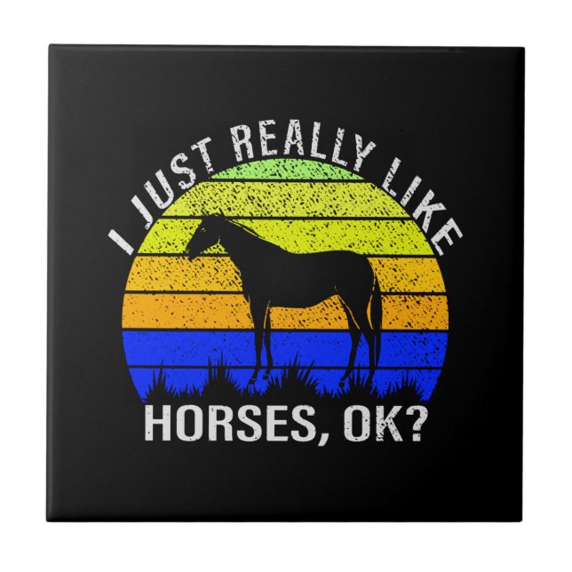 I Really Like Horses in Blue and Yellow  Tile (Front)
