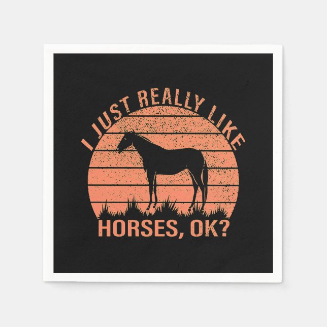 I Really Like Horses in Orange Tangerine  Napkin (Front)