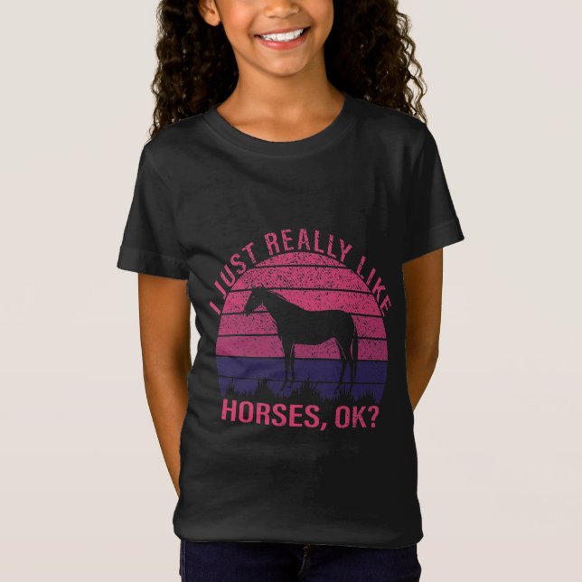 I Really Like Horses in Pink and Deep Purple T-Shi T-Shirt (Front)
