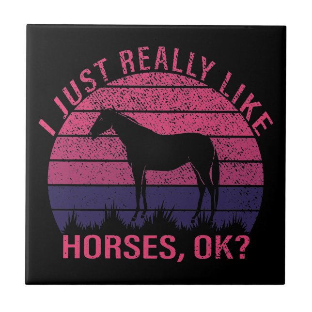 I Really Like Horses in Pink and Deep Purple    Tile (Front)