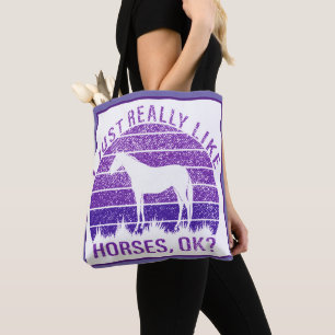I Really Like Horses in Purple Tote Bag