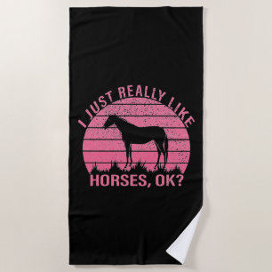 I Really Like Horses in Rose Pink Beach Towel