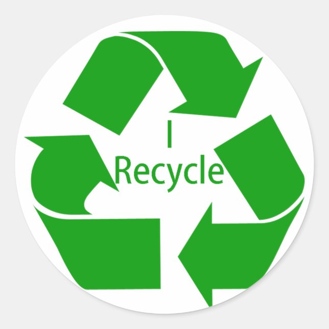 I Recycle w/ Green Symbol Classic Round Sticker (Front)