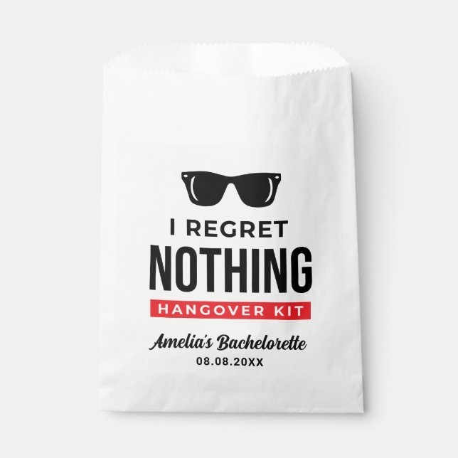 I Regret Nothing Bachelorette Party Hangover Kit  Favour Bags (Front)