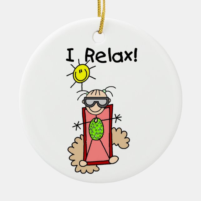 I Relax Girl Stick Figure Ceramic Tree Decoration (Front)