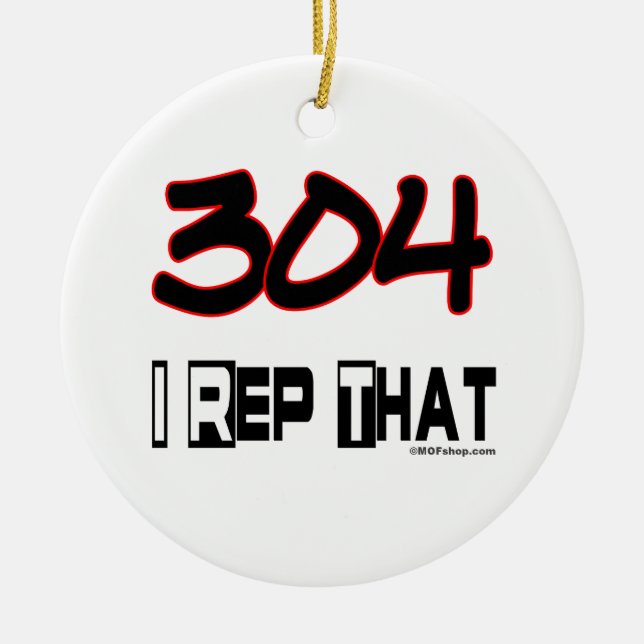 I Rep That 304 Area Code Ceramic Tree Decoration (Front)