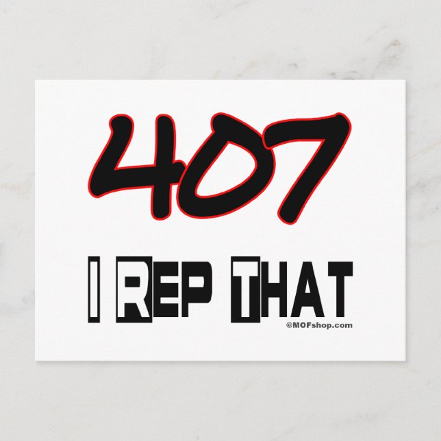I Rep That 407 Area Code Postcard (Front)