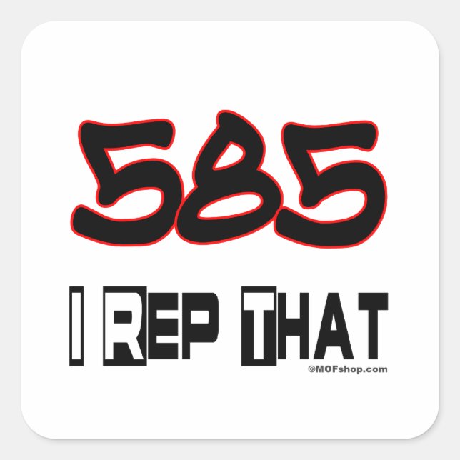 I Rep That 585 Area Code Square Sticker (Front)