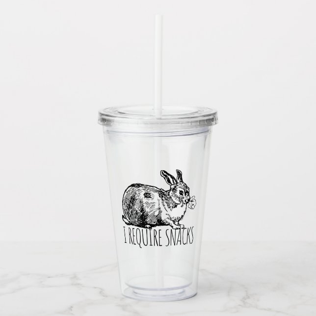 I Require Snacks Cute Bunny Rabbit Acrylic Tumbler (Front)