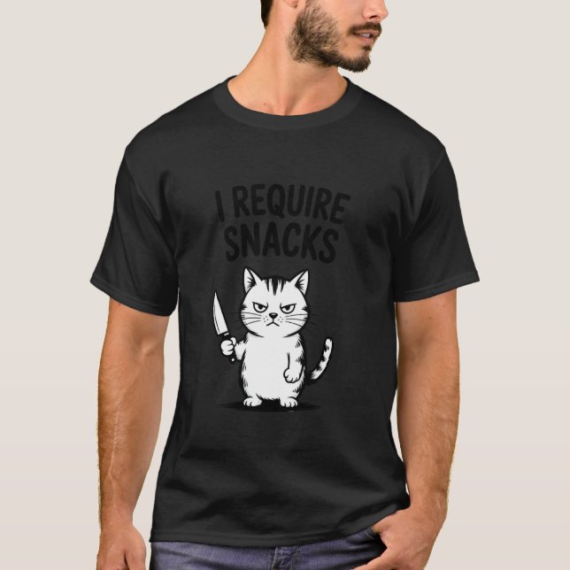 I Require Snacks Funny Cat T-Shirt (Front)