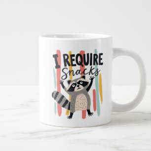 I Require Snacks Funny Raccoon Design Large Coffee Mug