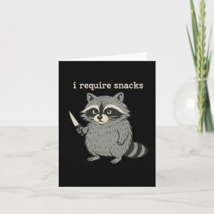 I Require Snacks Funny Racoon Halloween Art Card