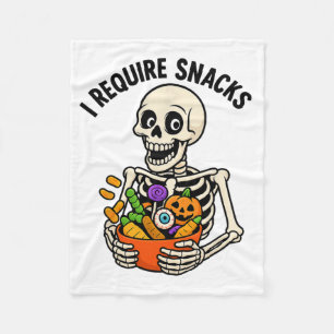 I Require Snacks Funny Skeleton Halloween Meme  Fleece Blanket